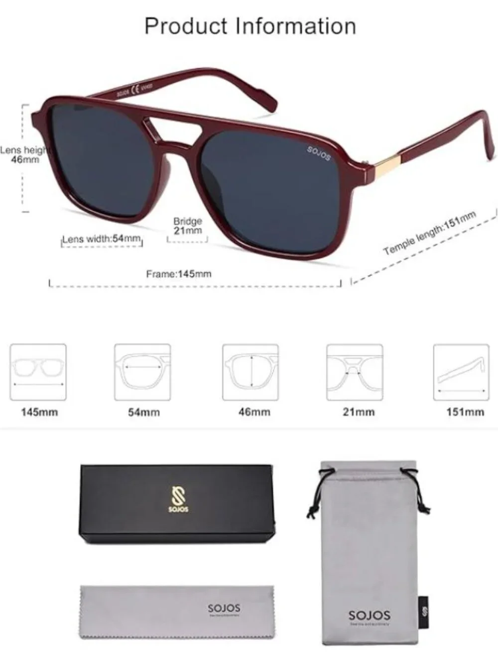 SOJOS Women Aviator Sunglasses Rectangle Sun Glasses Red Frame Blue Lens